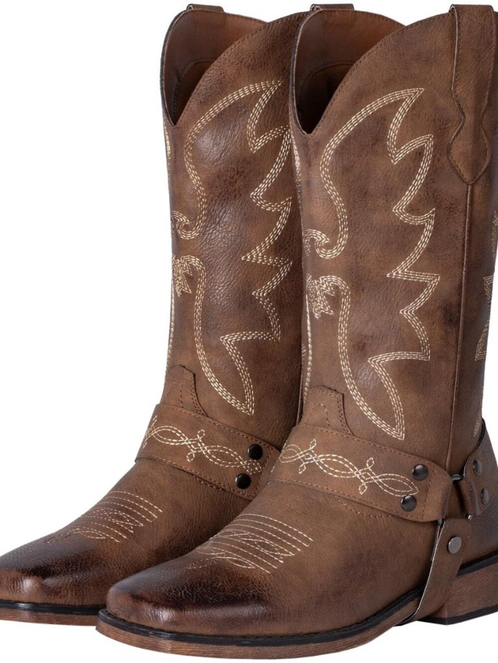 Womens Cowboy Boots Square Toe with Buckle Strap